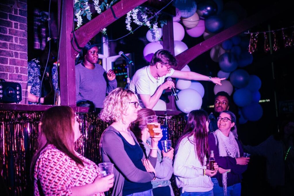 A group of people watching a performance