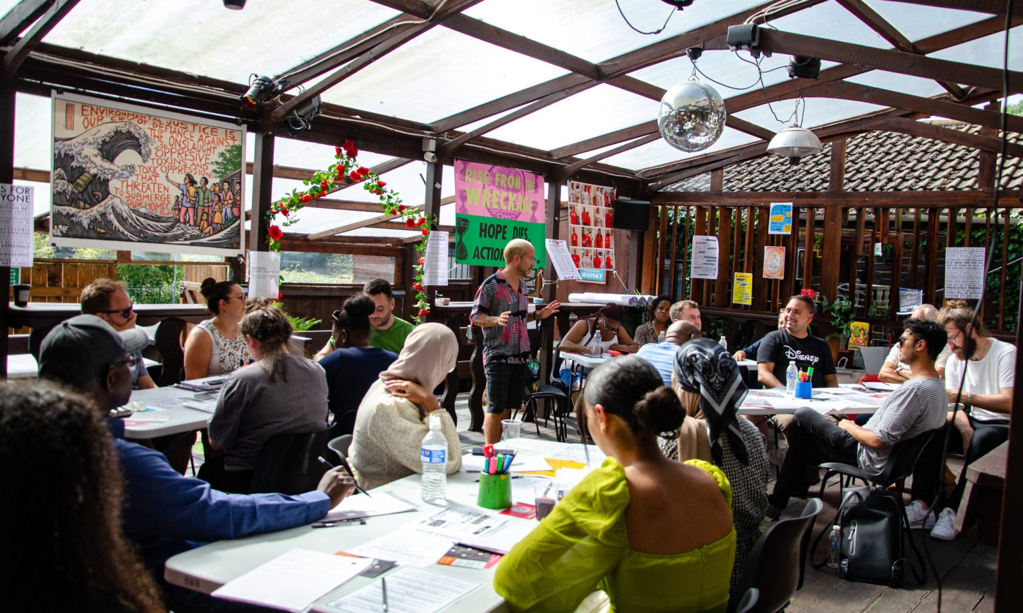 A group of people in conversation