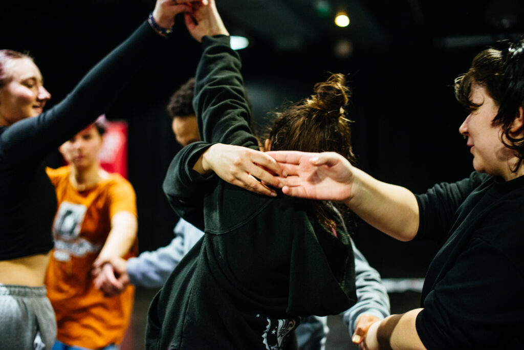 A group of people dancing