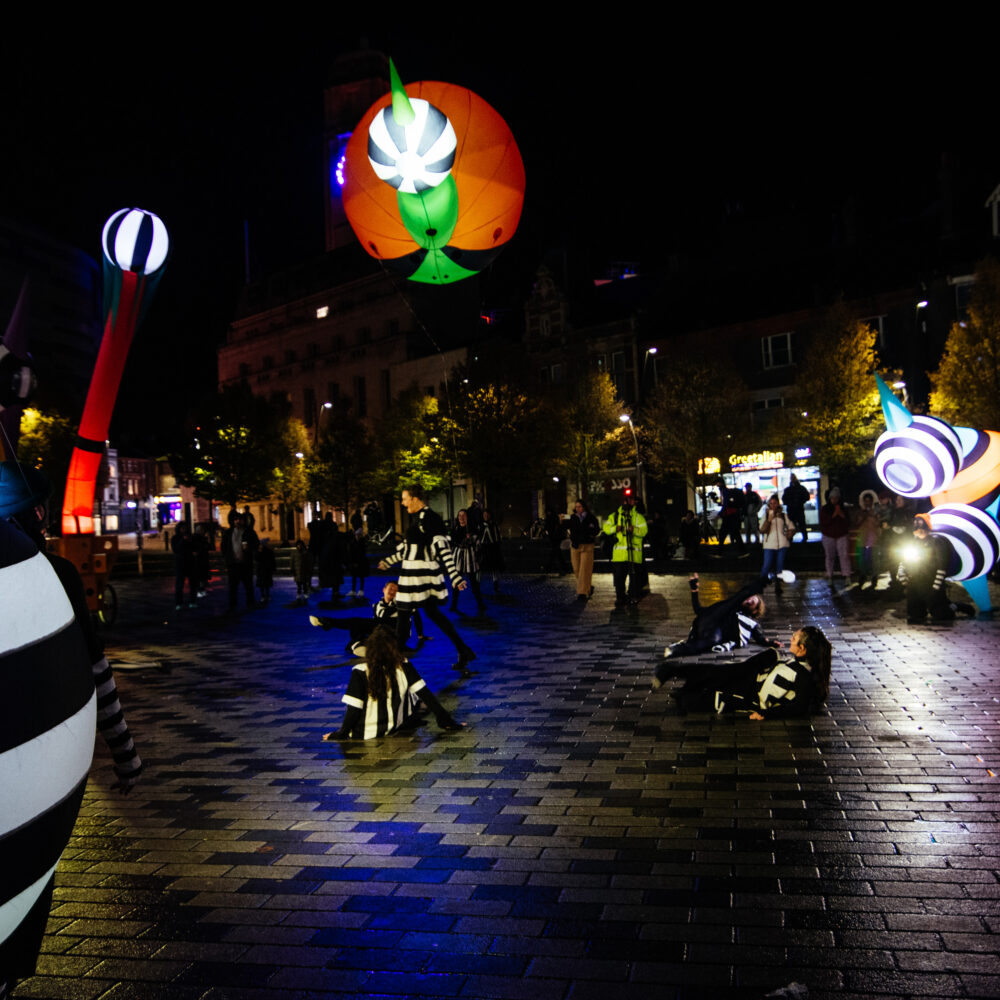 Colourful inflatable sculptures in Luton town centre