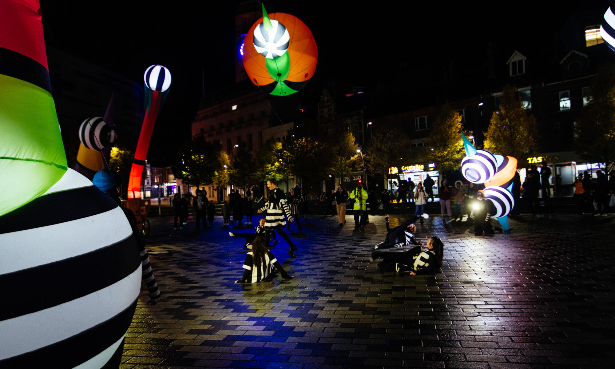 Colourful inflatable sculptures in Luton town centre
