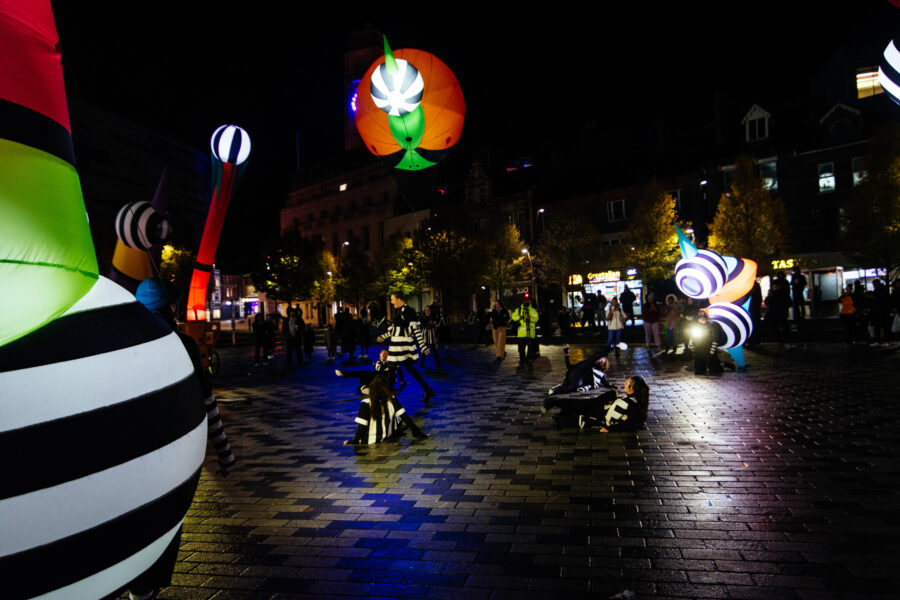 Colourful inflatable sculptures in Luton town centre