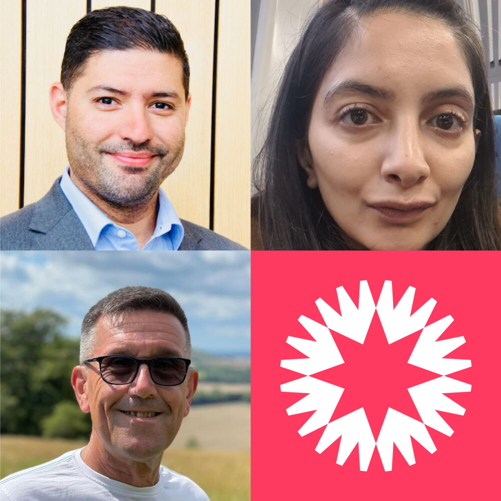 Three headshots of two men and a woman