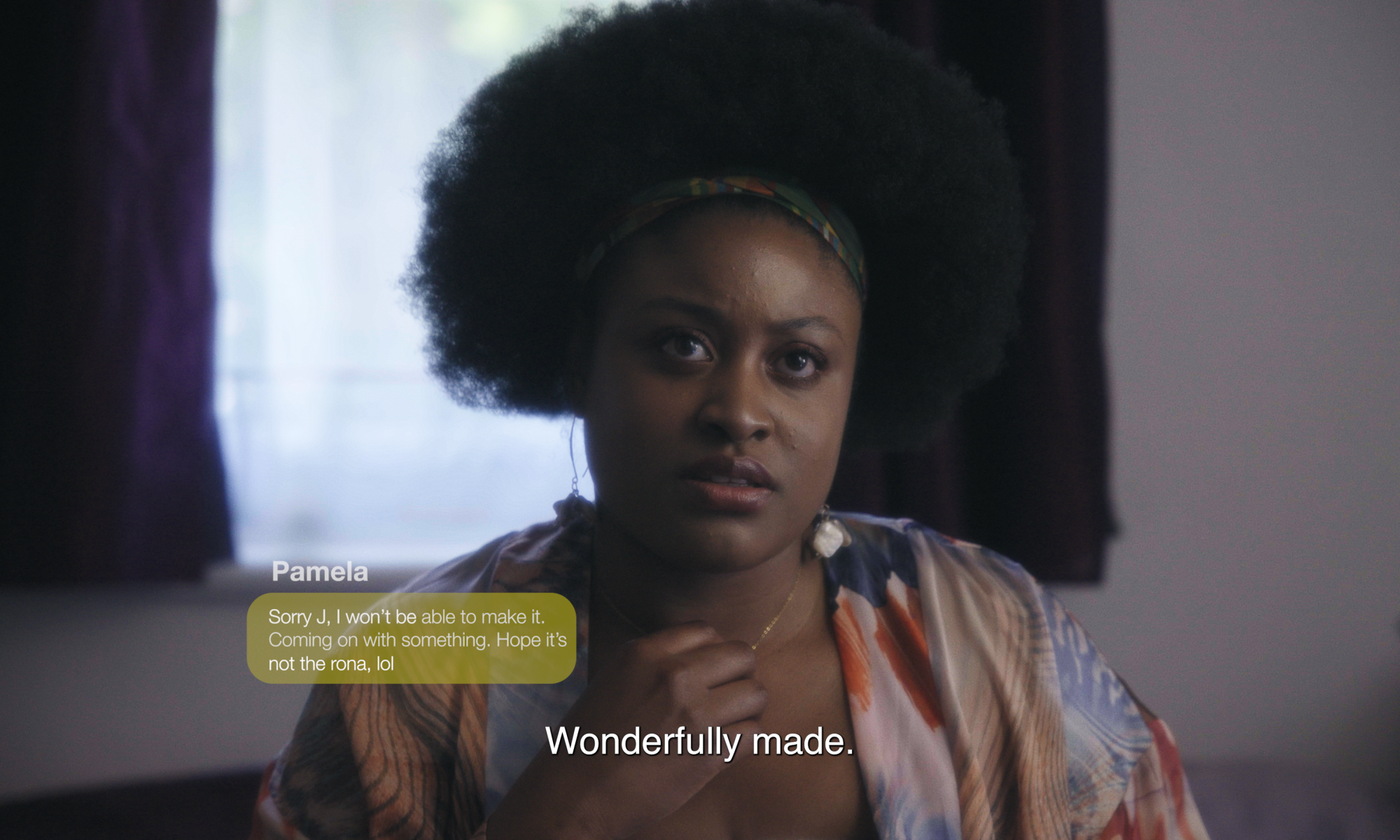 Woman seated with text message and subtitle of 'Wonderfully made'